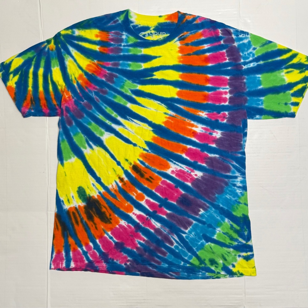 Liquid Blue Tie Dye T-Shirt Mens XL Multi Color Spiral Psychedelic Cotton Tee
